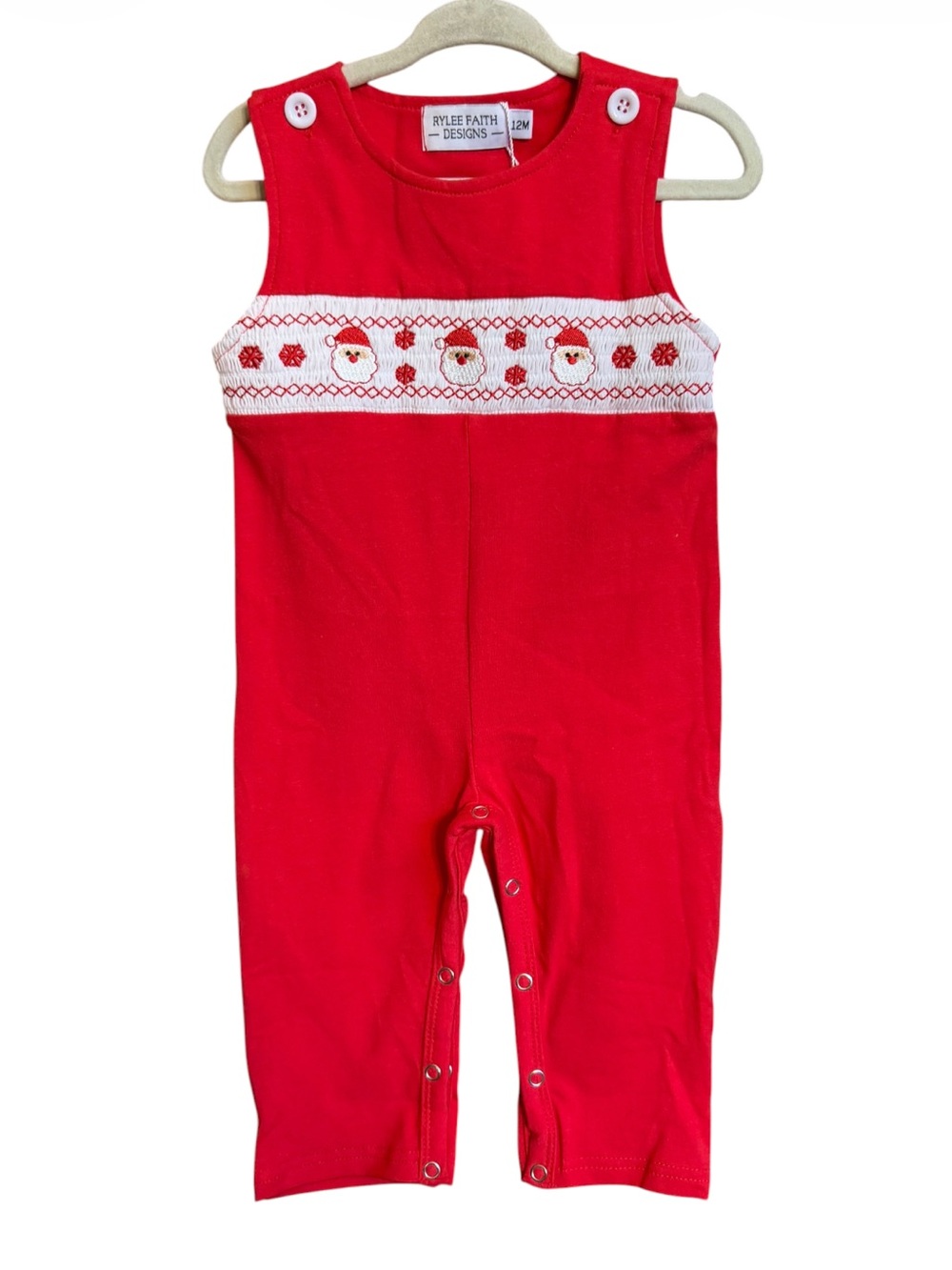 Rylee Faith Designs Red Santa Smocked Baby Romper NWT Size 12 months